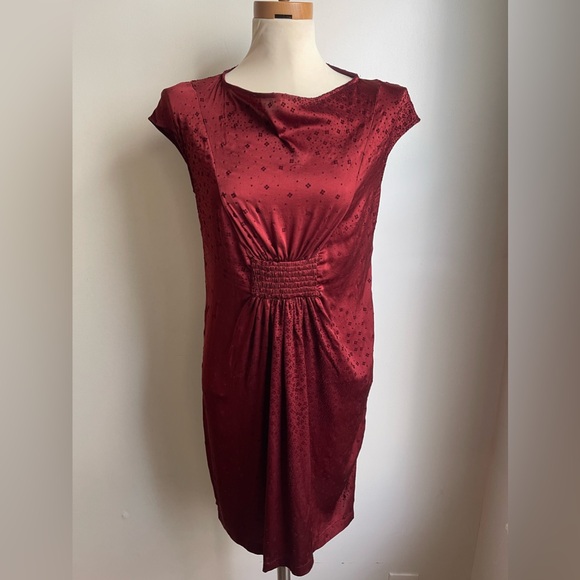 Manila Grace Silk Stretch Velvet Floral Dress Red Burgundy Made in Italy Medium - Picture 1 of 11